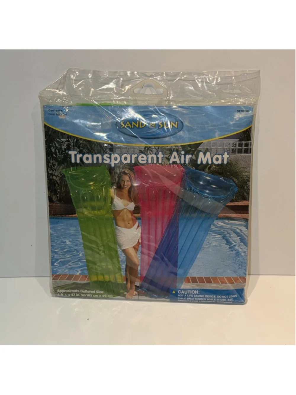 Sand N Sun NOS Vtg 1990 Pool Air Mat Float With Air Pillow 6ft L x 27in W Green